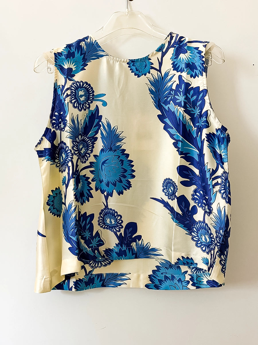 Blue Floral Sleeveless Top