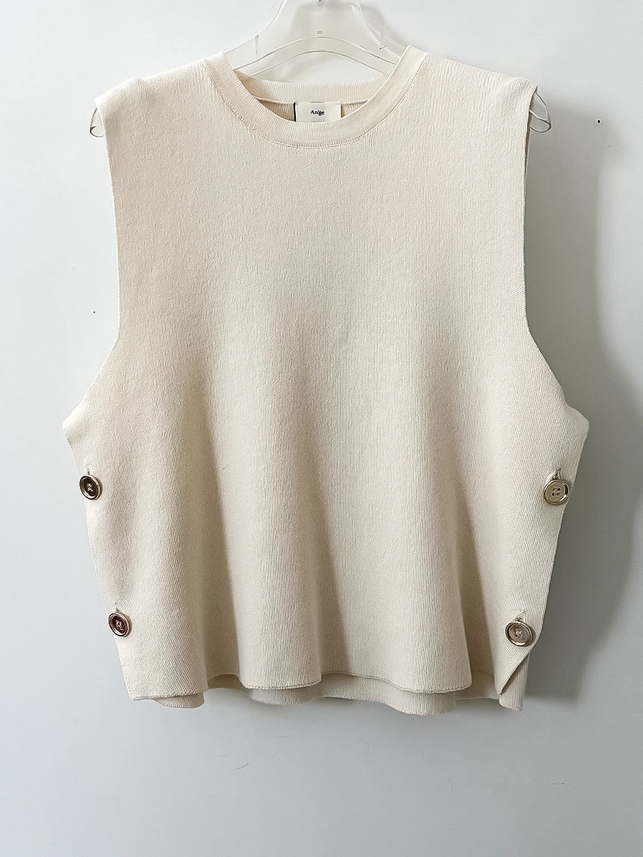 Cream Side-Button Sleeveless Top