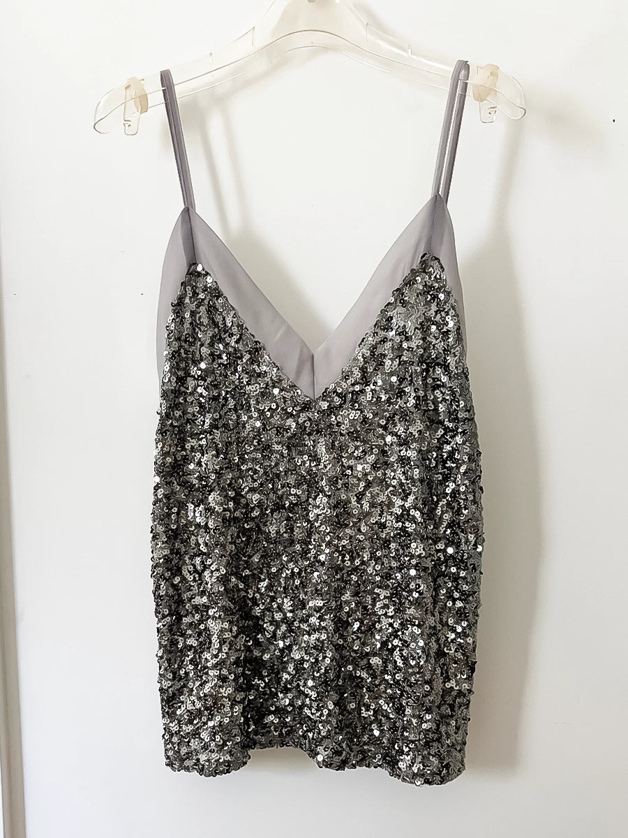 Silver Sequined Sleeveless Top