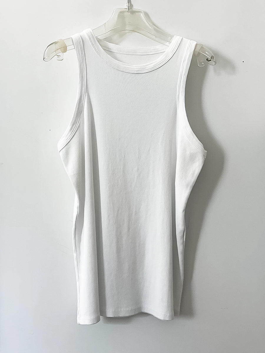 White Ribbed Sleeveless Top